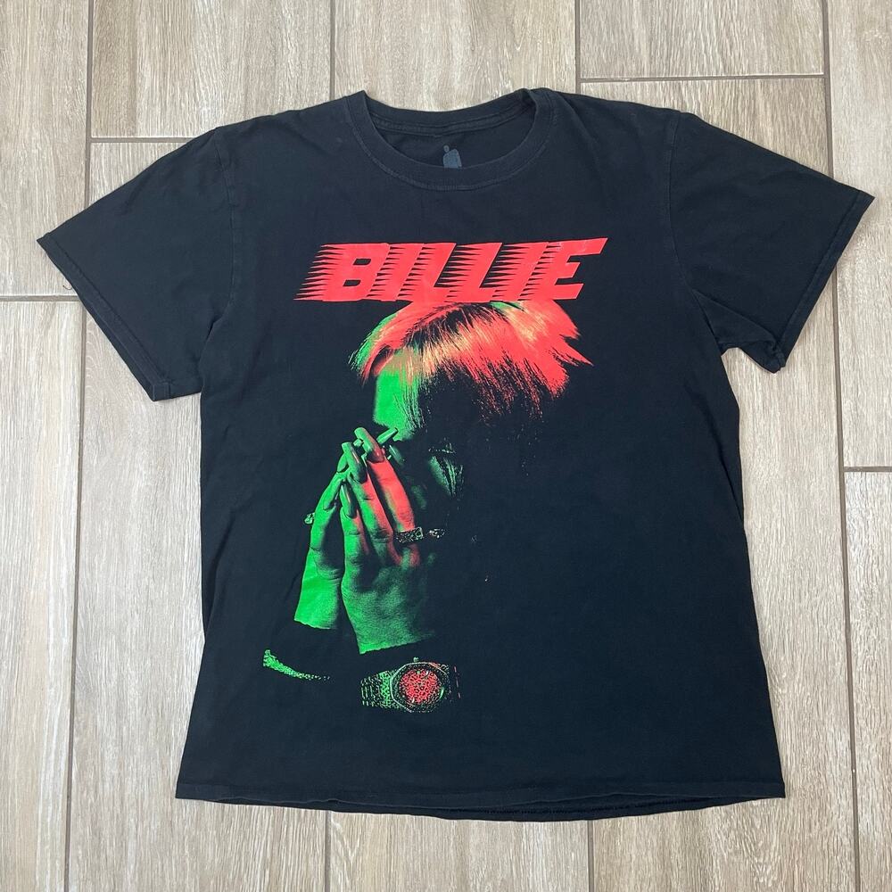 Billie Eilish T Shirt Mens M Black Graphic Band Tee Faded Distressed Music